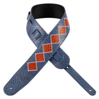 Amumu Suede Cowhide Rhombus Royal Blue Guitar Strap -LE25-BL